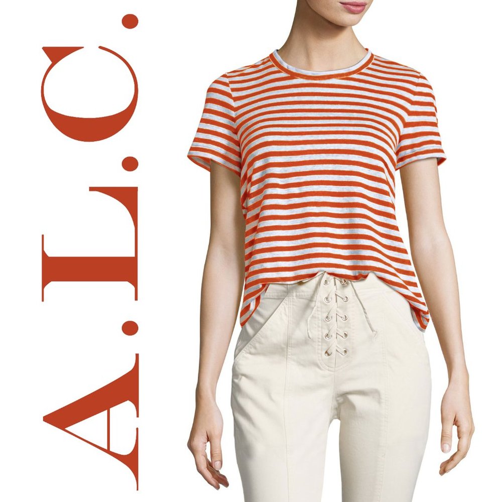 A.L.C. Orange & White Striped Linen Tee Shirt